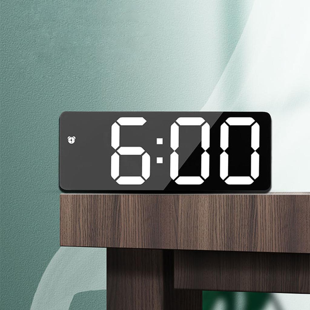 Mirror Surfaces LED Digital Alarm Clock with Alarm Dimming Date Day of Week Temperature Display for Bedroom Table Decors