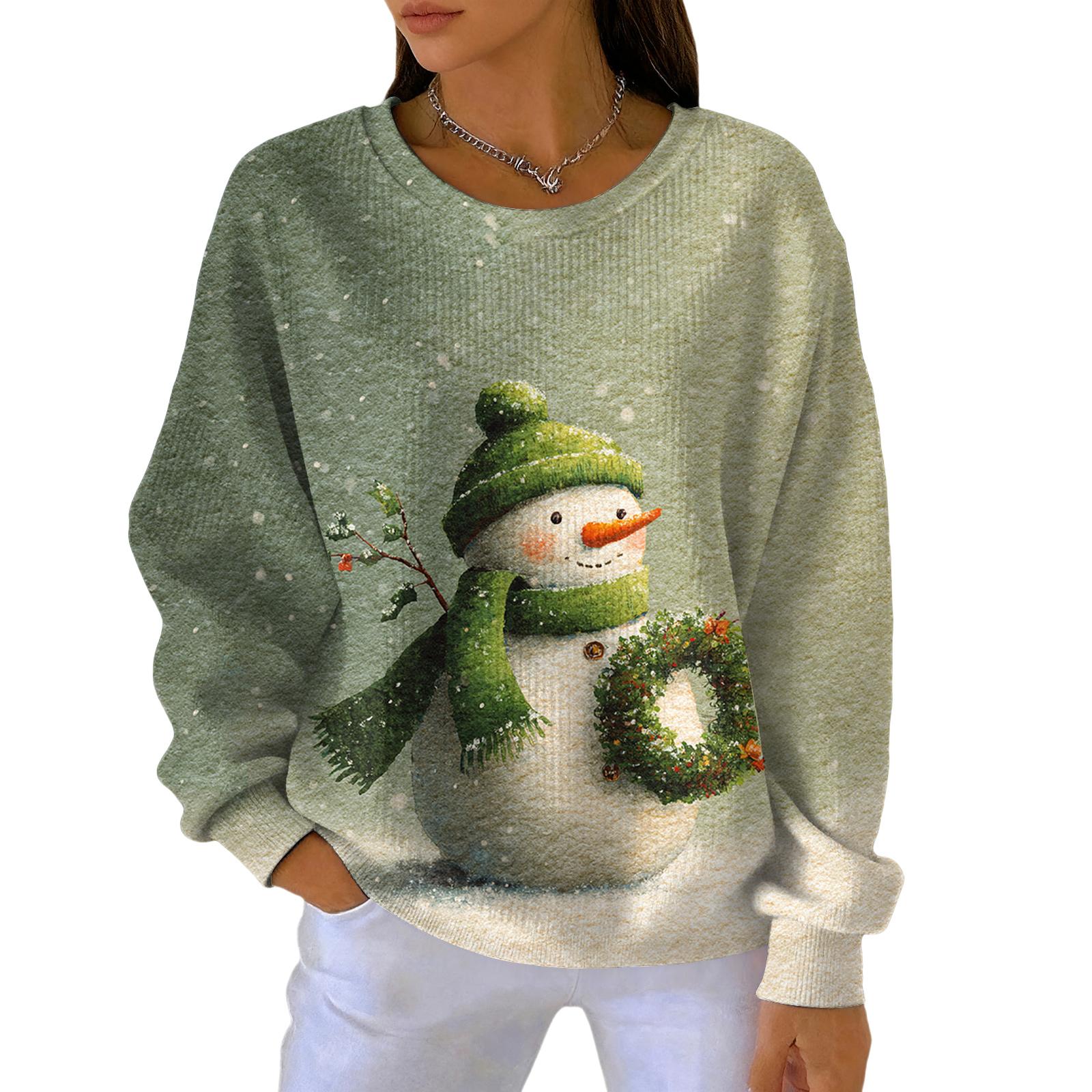 

Женский модный повседневный пуловер с градиентным рождественским принтом, спортивный топ с длинным рукавом L армия зеленый