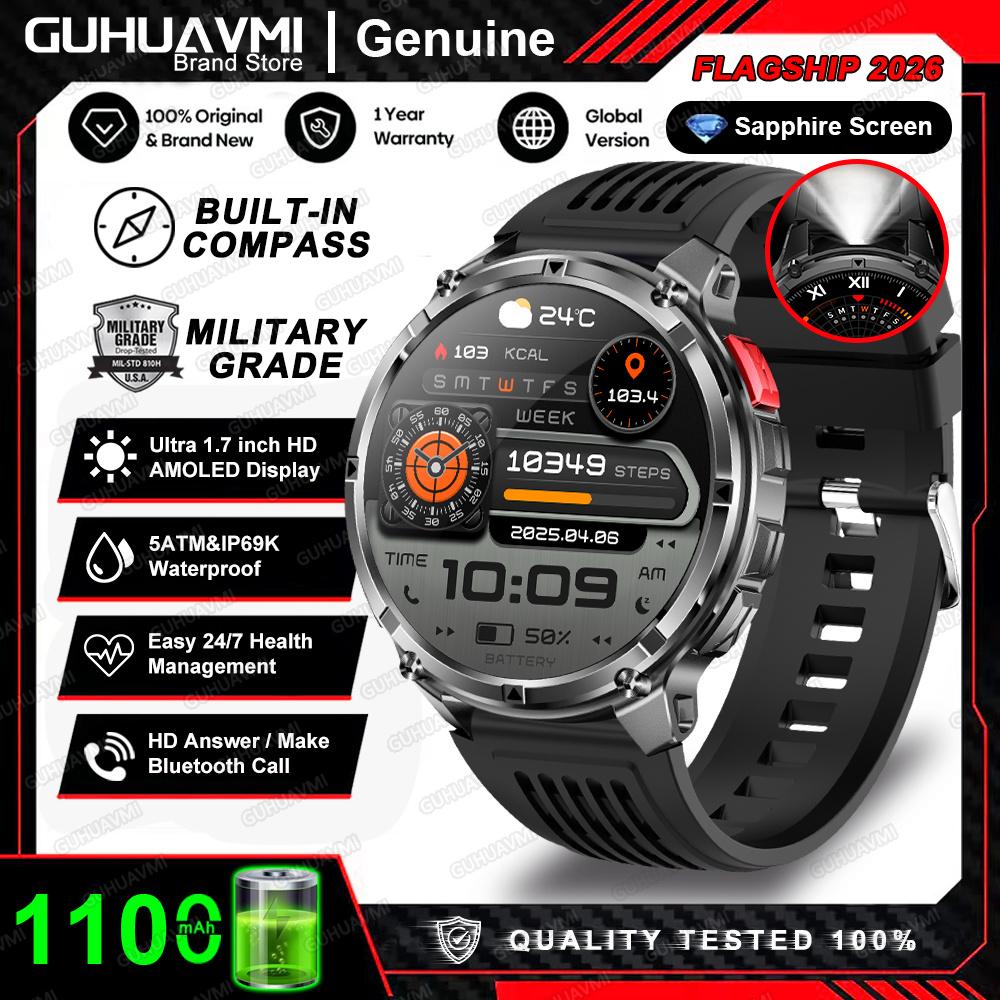 2026 New 1100mAh Battery Smart Watch GPS Path 5ATM Waterproof Sports Run Tracker Outdoors Compass Military Smartwatch