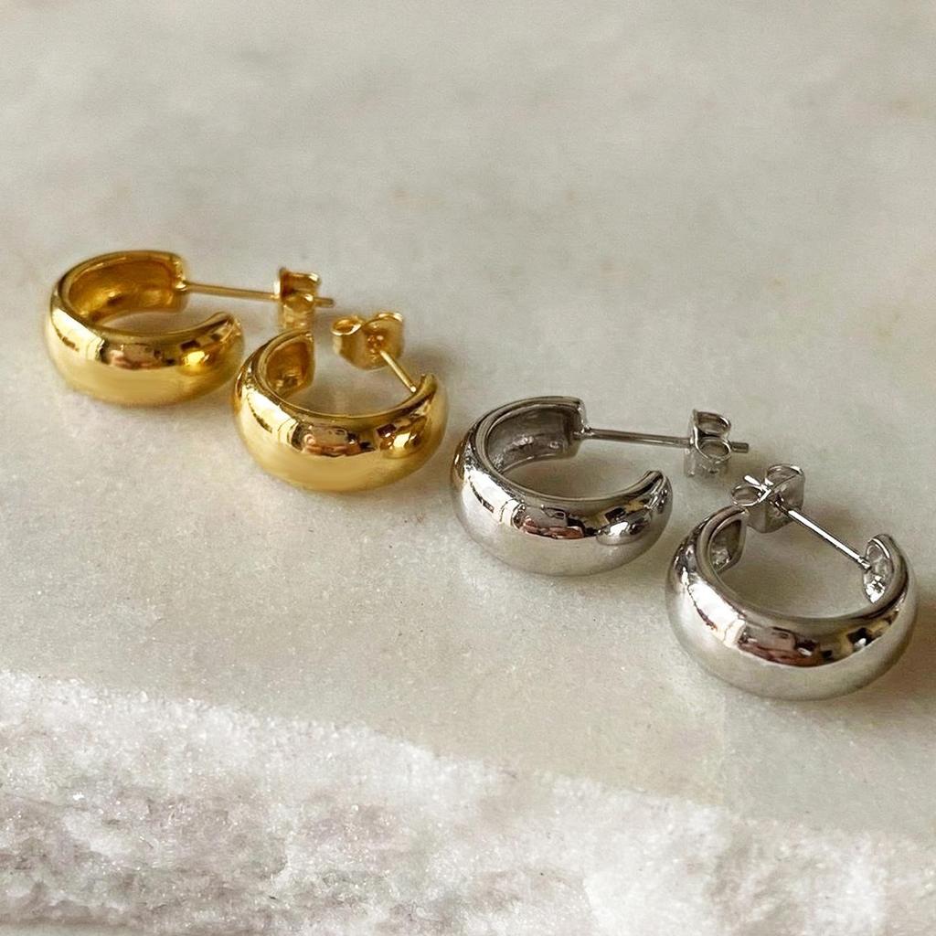 European C-Shaped Semi-Circular Earrings, 18K Gold-Plated Stainless Steel, Personalized Design for Women