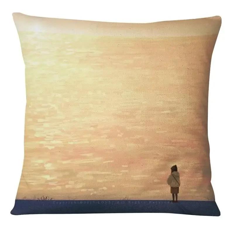 Japanese Style Cartoon Painting Pillowcase Little Girl Sky Print Pillowcase Bedroom Home Decoration Sofa Cushion Cover