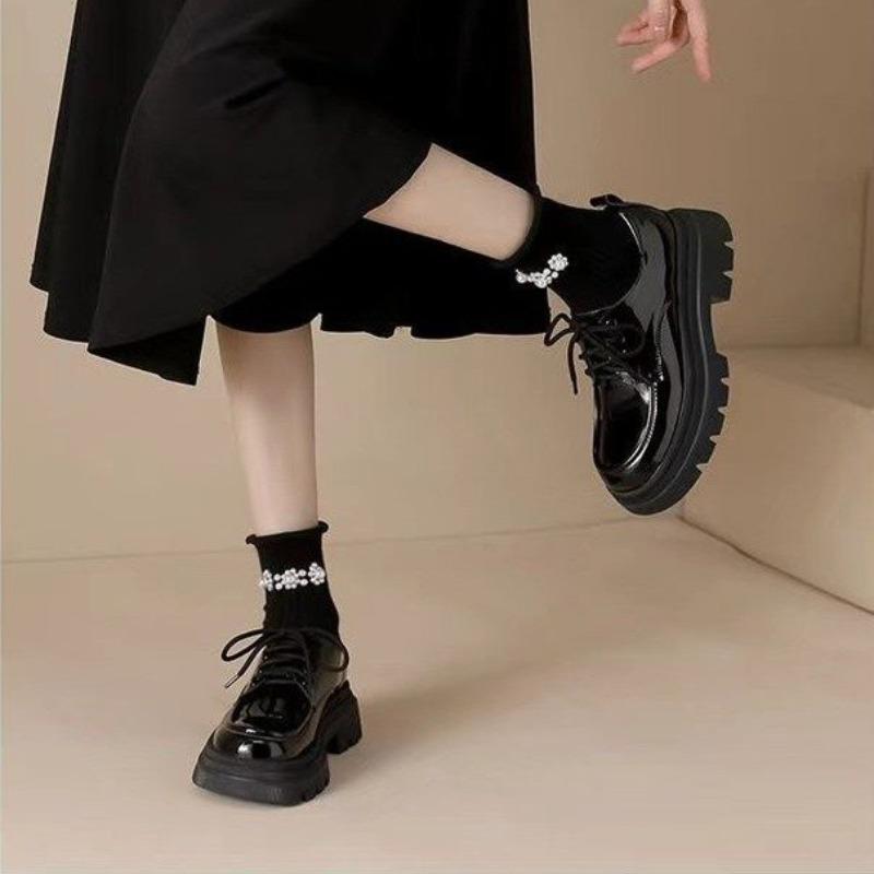 High-heel Versatile Lace-up Leather Shoes for Women - New Trendy Retro Style Flats