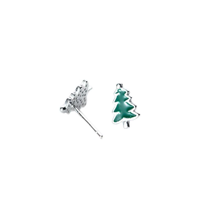 Korean-Style Sweet Epoxy Christmas Tree Stud Earrings - Elegant Mini Design for Women