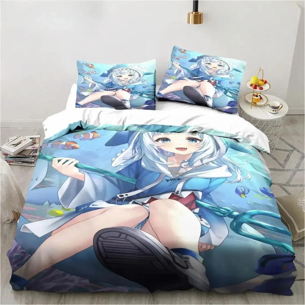Kawaii Gawr Gura Cute Girl My Angle Bedding Set Printed With Pillowcase Bed Duvet Cover Soft Single Double Queen Super King Size