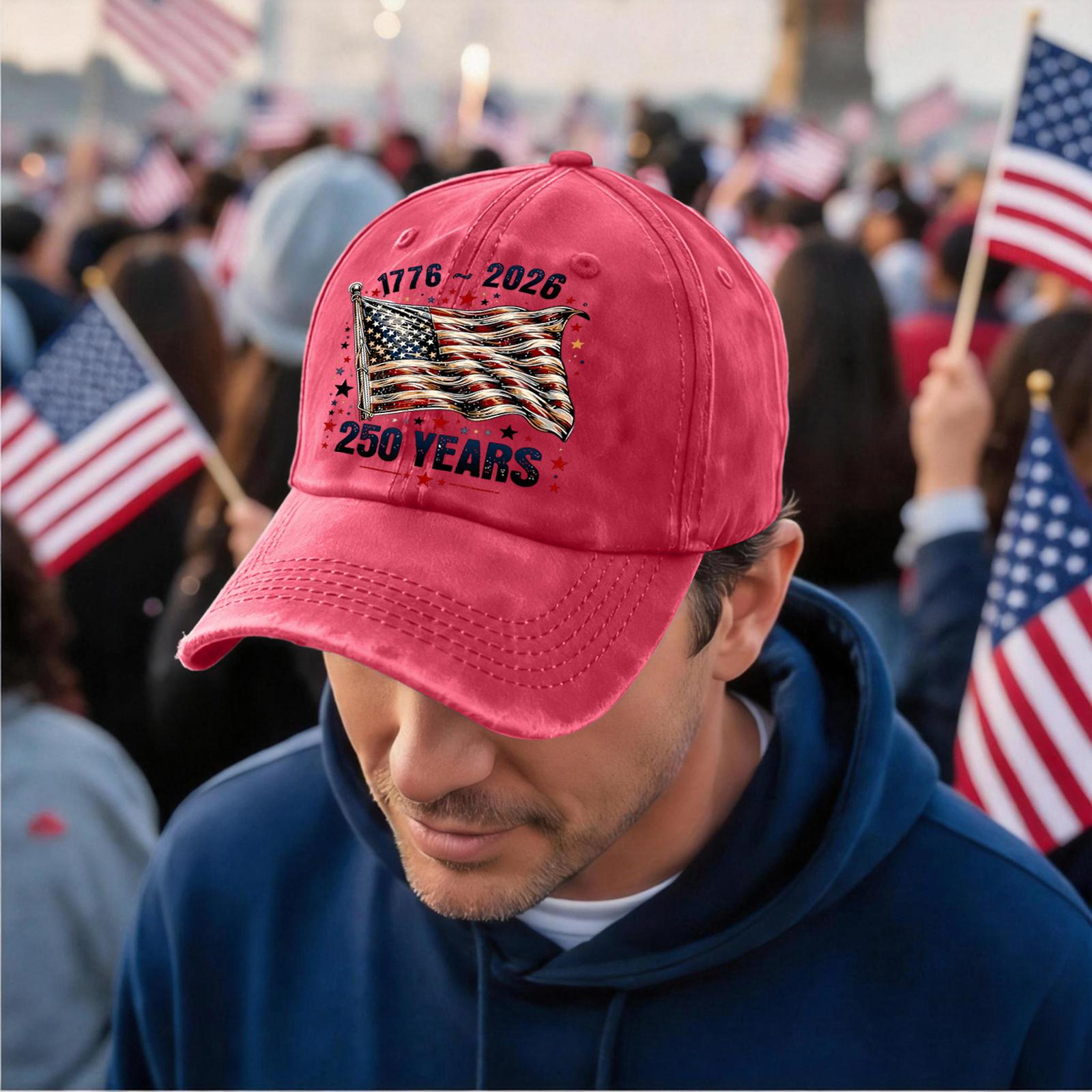 

Adjustable Baseball Cap with Embroidered Flag 250 Years Anniversary 1776 to 2026 Casual Unstructured Dad Hat for Men Women One Size червоний