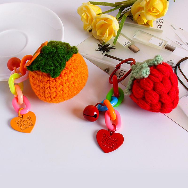 

Вязаные крючком сумки с фруктами, персиком и клубникой, подвески, декоративные колокольчики ручной работы, подарочные аксессуары