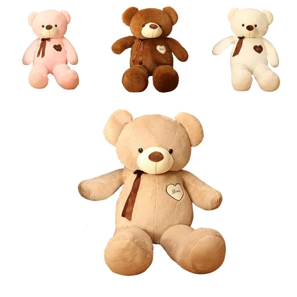 Adorable Silky Ribbon Teddy Bear Plush Toy For Girls Pp Cotton Stuffed Animal In Short Plush