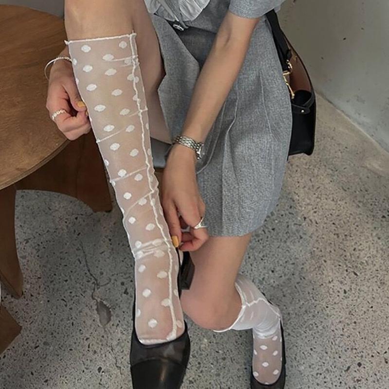 Knee Highs Stockings for Women Spots Knee Highs Socks Sheer Mesh Over Calf Stockings Thin Summer Nylon Stockings