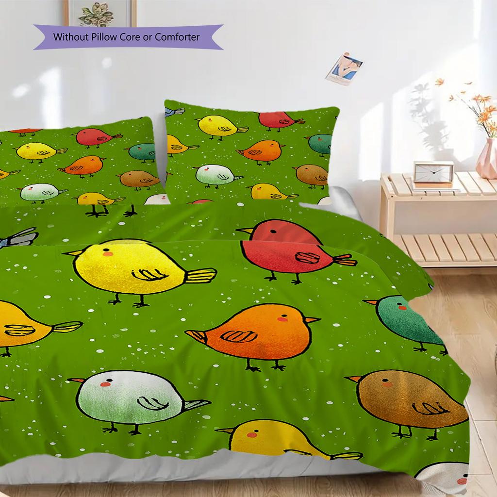 Bird Pattern Bedding Quilt Set Quilt Cover Pillowcase Home Decoration Birthday Gift (1 * duvet cover + 2 * pillowcase, without core)