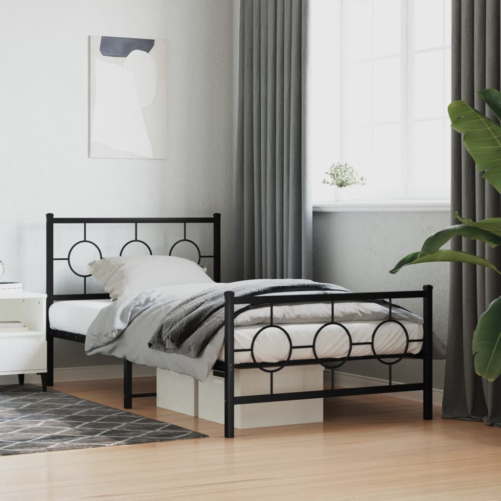Vidaxl Struttura Letto in Metallo con Testiera e Pediera, Nera, 100X200cm