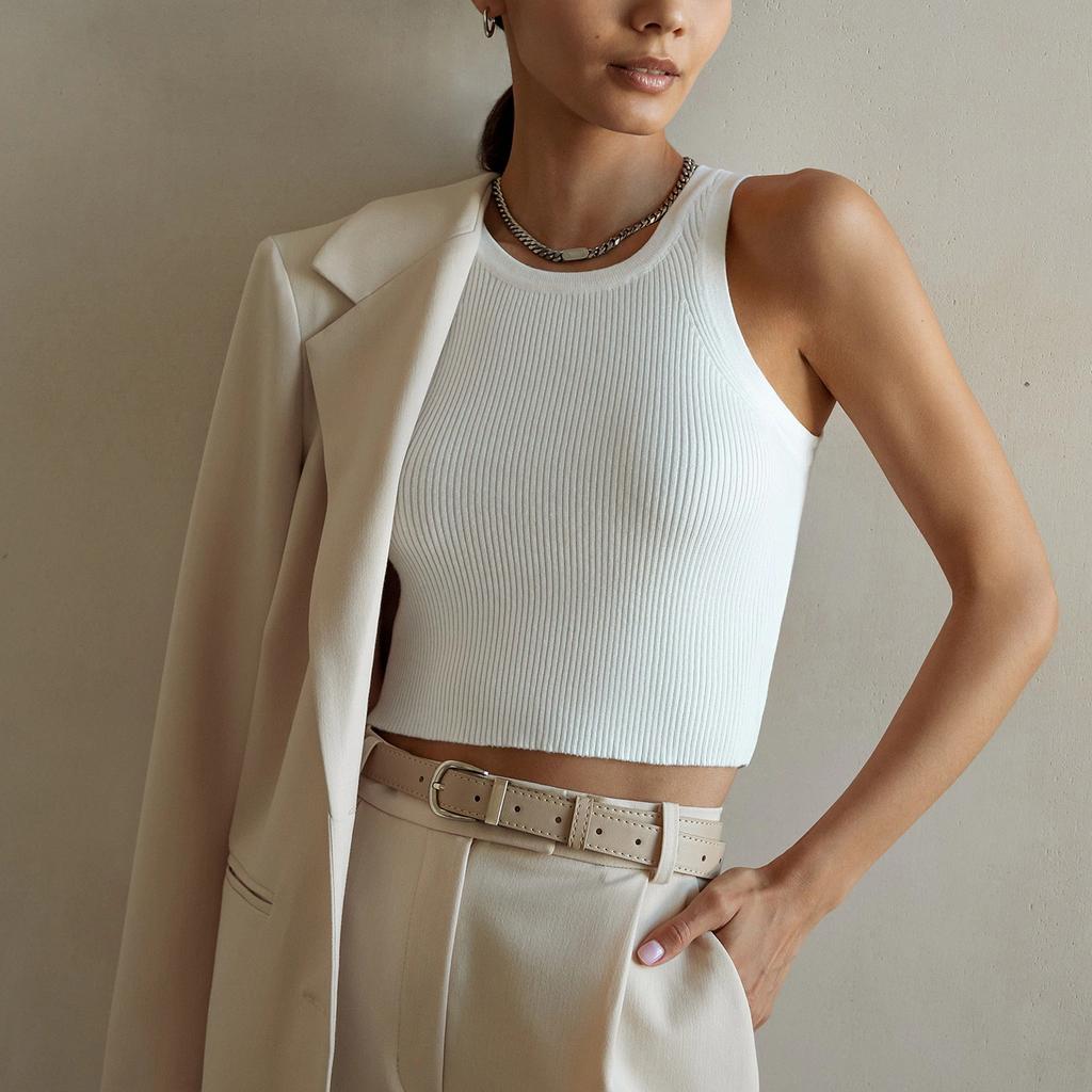 Pletená vesta Dámská Letní Jednobarevná Slim Žebrovaná Vnitřní Tílka Krátká Y2K Vesta