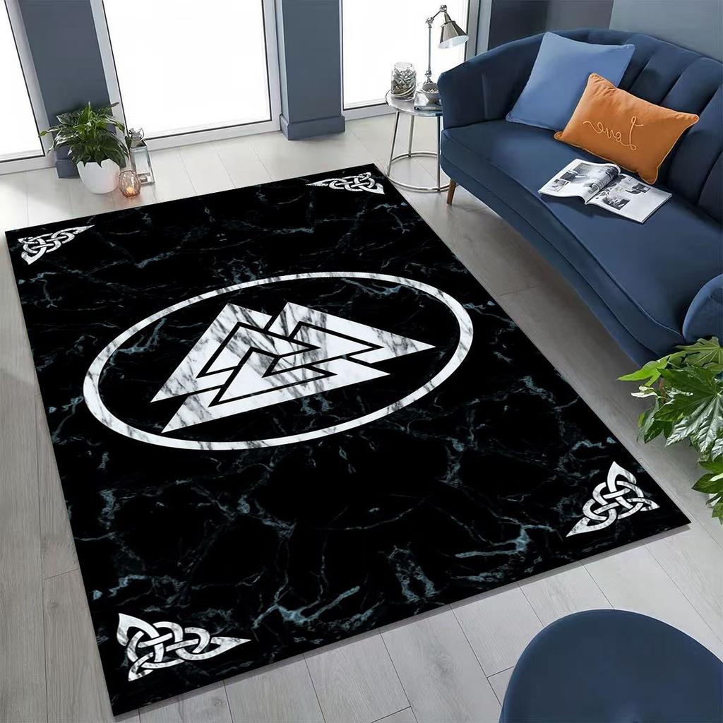 Nordic Viking Warrior Symbol Valhalla Valknut Rune Moto Rug for Bedroom Living Room Sofa Home Doormat Decor,Non-slip Floor Mat