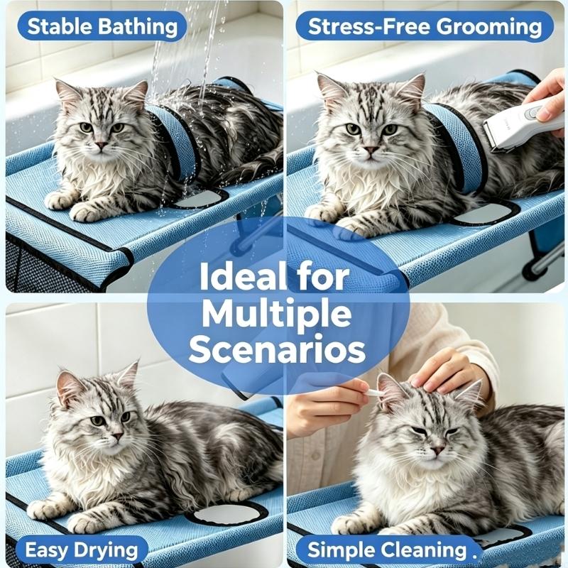Trimming Station for Small Dogs and Cats, Pet Hammock Grooming Cradle with Four Leg Openings and a Take-Apart Base