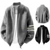 Men's Three-Stripe Knit Sweater Cardigan with Stand Collar for Autumn and Winter