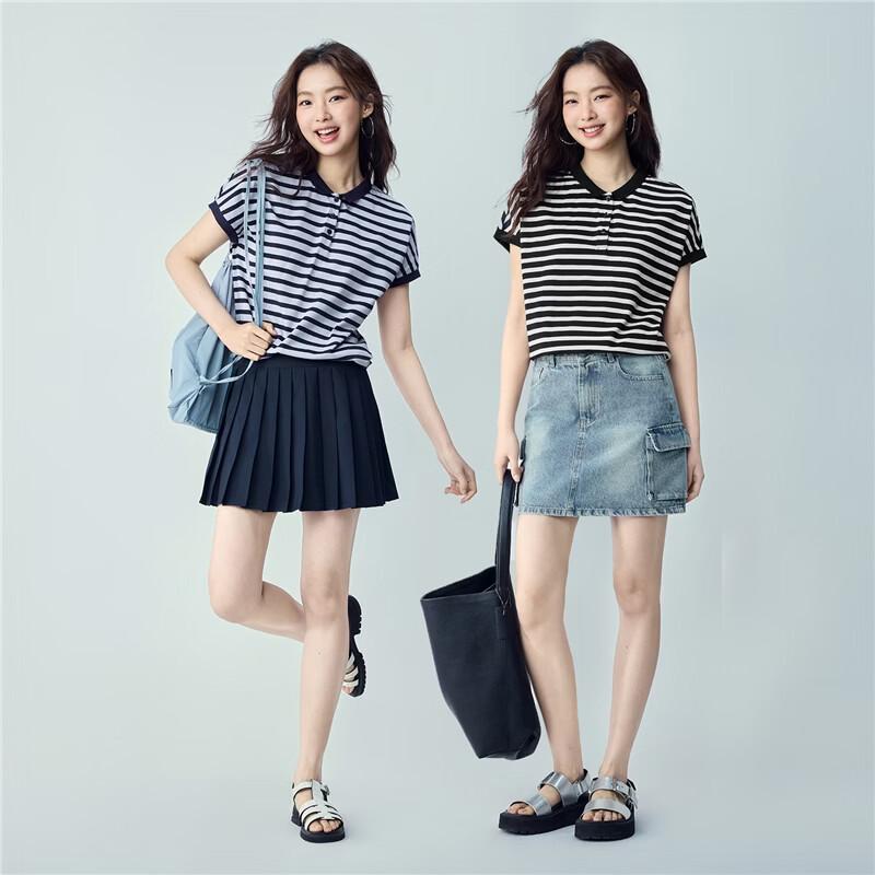 Giordano Women's Striped Cotton Polo Shirt