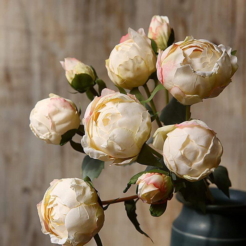 2 ramos de peonías vintage con flores de seda de tallo largo para decoración de bodas, ramo de novia, flores artesanales, arreglo floral