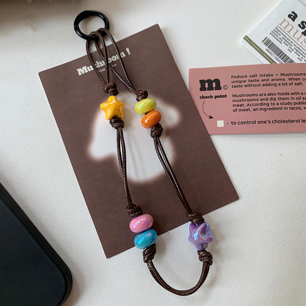 

Korean Cute Colored Star Pendant Phone Chain For iPhone Jewelry Strap Gift Girl Hanging Decor Keyring Cord Rope Lanyard Bracelet Plastic