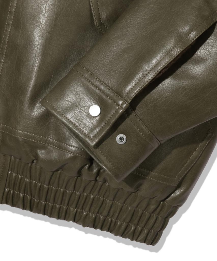 Trillion Fleece Collar Flight Leather Jacket_Khaki