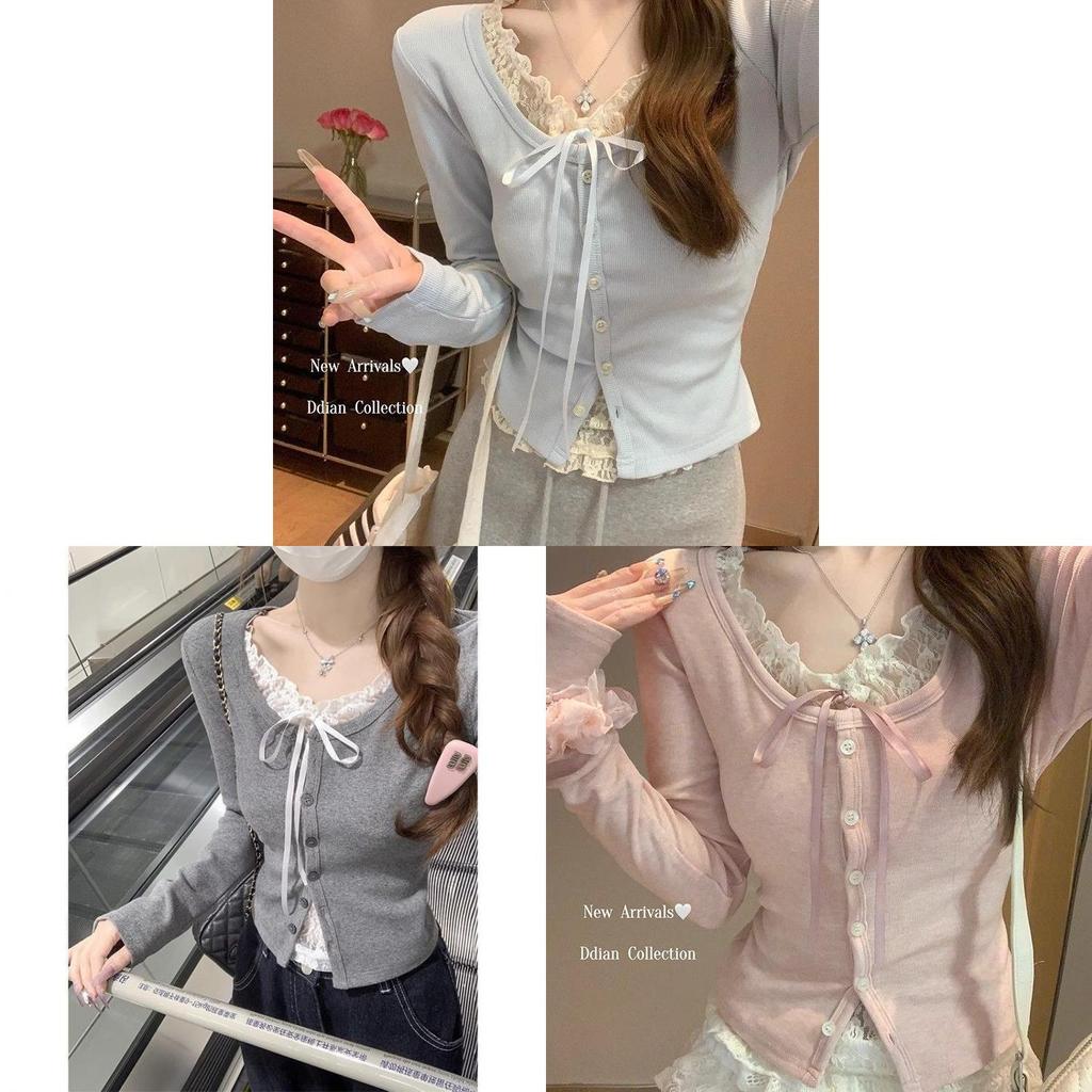 Lace Patch Long Sleeve T Shirt For Women With Butterfly Pattern And Crew Neck For Office Wear