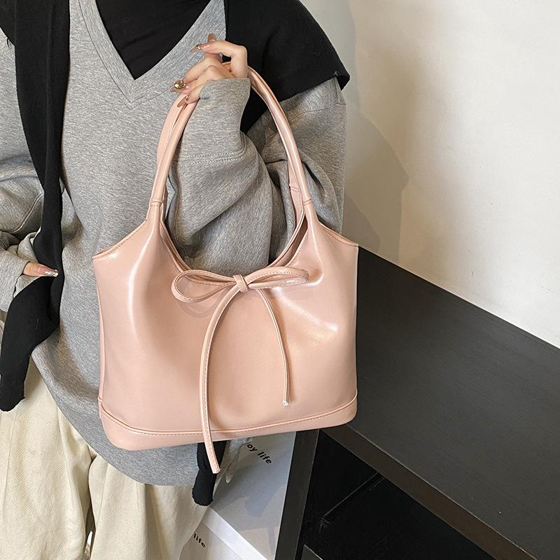 2025 New Retro Shoulder Messenger Big Bag Casual Texture Fashionable Simple Large Capacity Bow Tote Bag Women