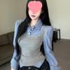 Women's Plaid Layered Shirt: Trendy College Style, Age-Reducing Two-Piece for Autumn/Winter, Featuring Inner Vest and Base Layer.