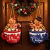 Decorative Wooden Hanging Board Christmas Sign, Cute Gingerbread Man Hot Cocoa Mug Welcome Door Sign Holiday Hanger for Indoor Outdoor Front