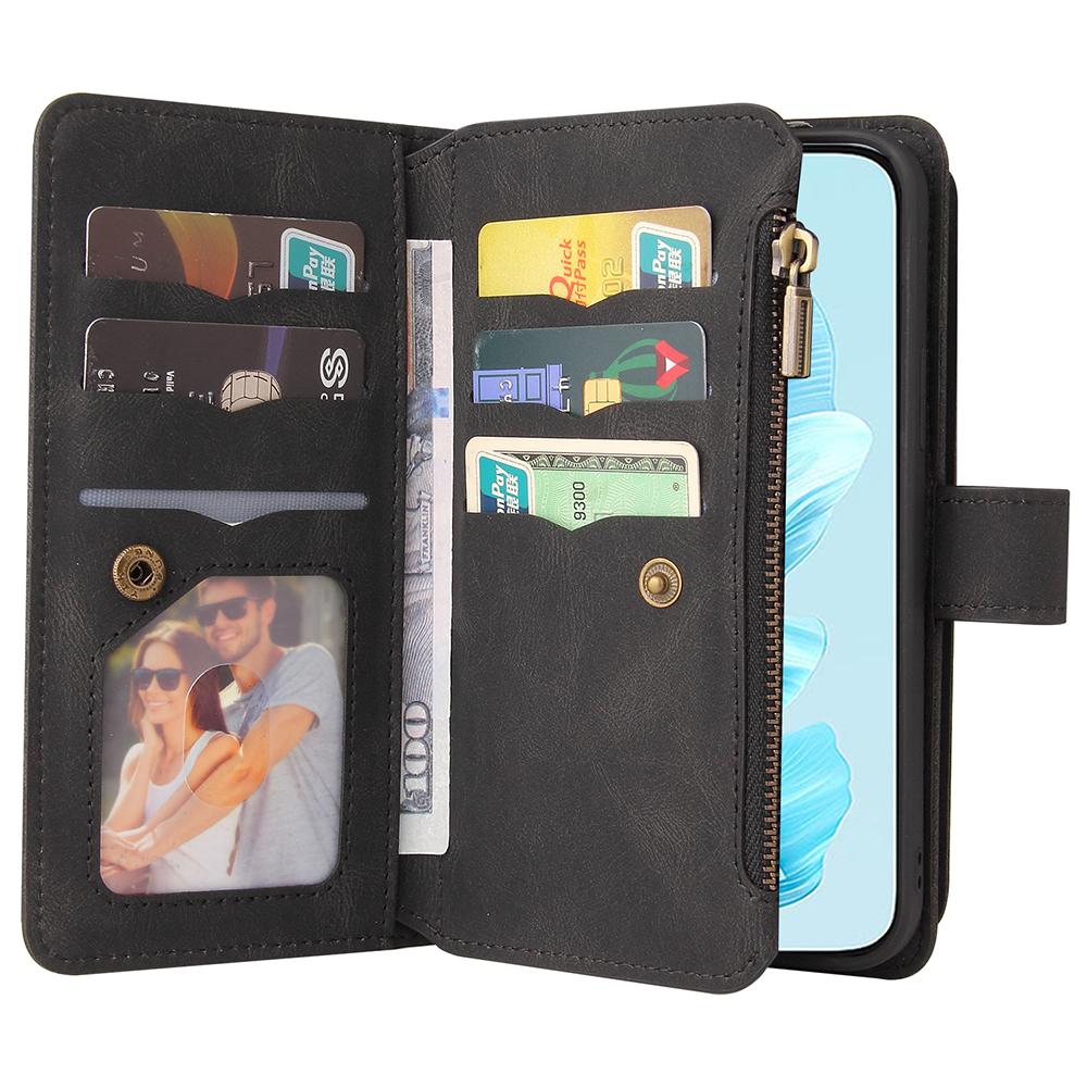 For Honor 200 Lite Zipper Wallet Case with 15 Card Slots and Strap Leather Phone Cover
