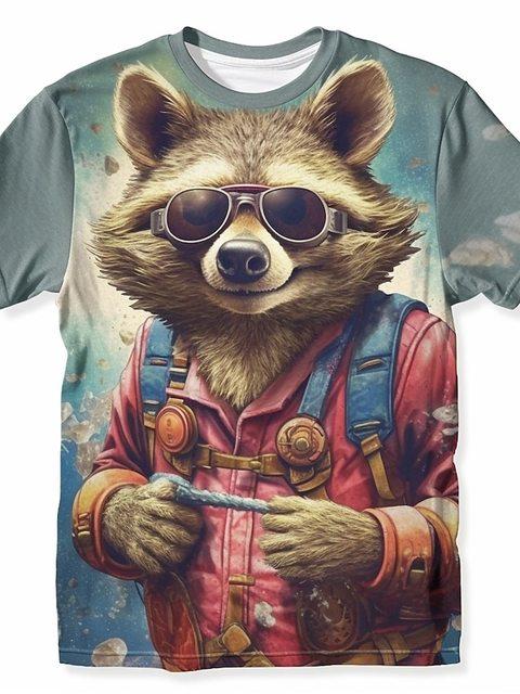 

Забавная футболка для мужчин с 3d принтом енота, футболки с животным узором, топ с короткими рукавами, летняя уличная одежда, модная брендовая мужская одежда большого размера L