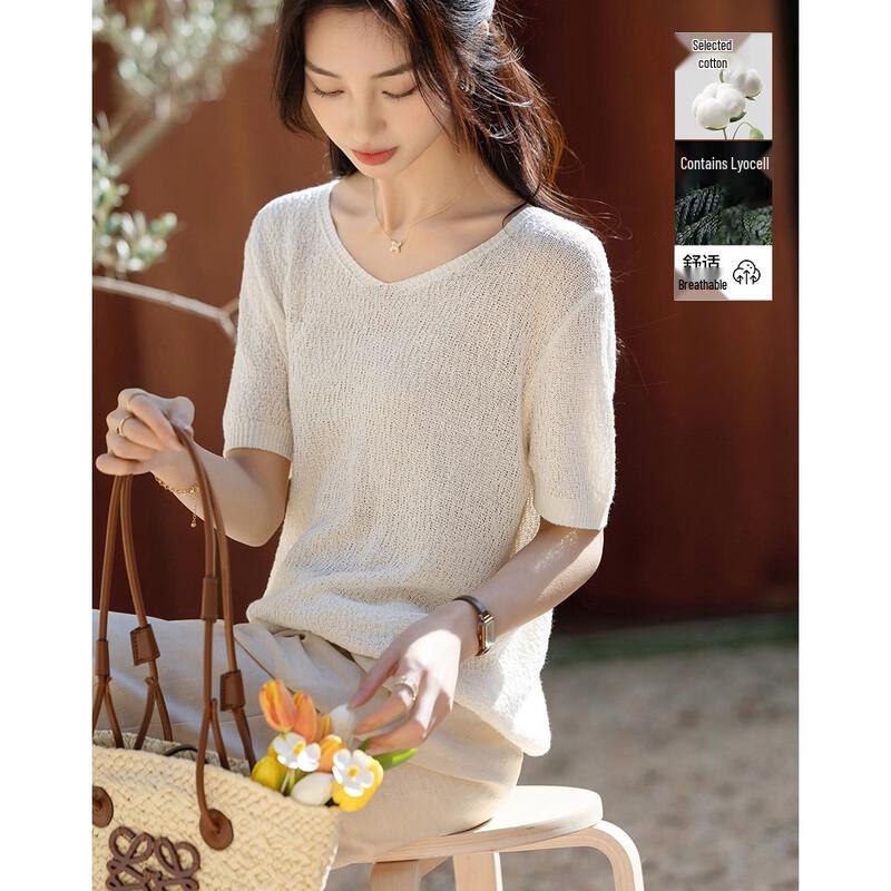 Women s Summer Lustrous V-Neck Knit Top (Lyocell Blend) S