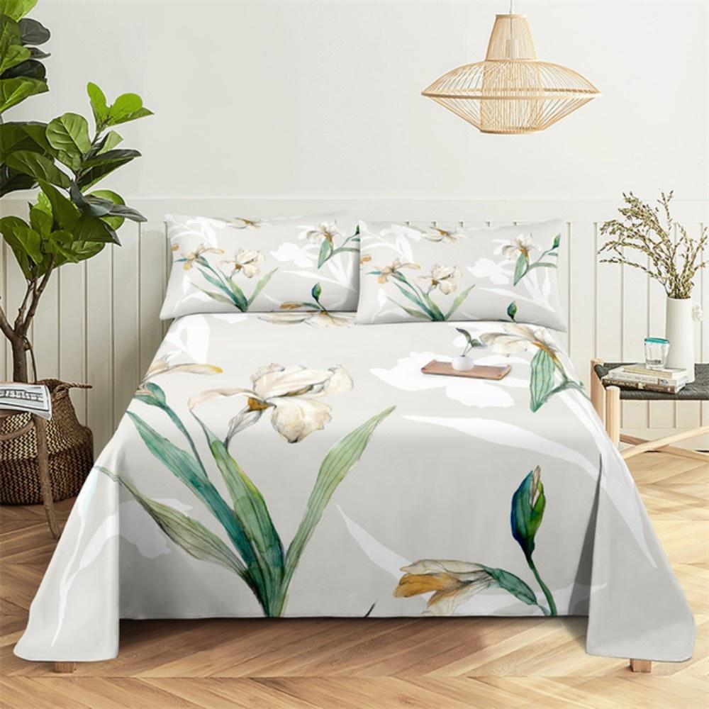 Pink Rose Bed Sheet Sets 3D Print Flowers Bed Flat Sheet for Women Girls King Queen Full Twin Size 2/3pcs Bed Linen Room Decor