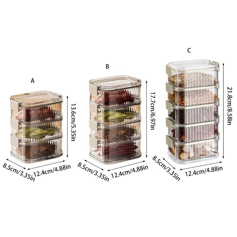 Space Efficient Spice Organiser Leakproof Stackable Container Transparent Kitchen Storage Box For Herbs Seasonings Salt