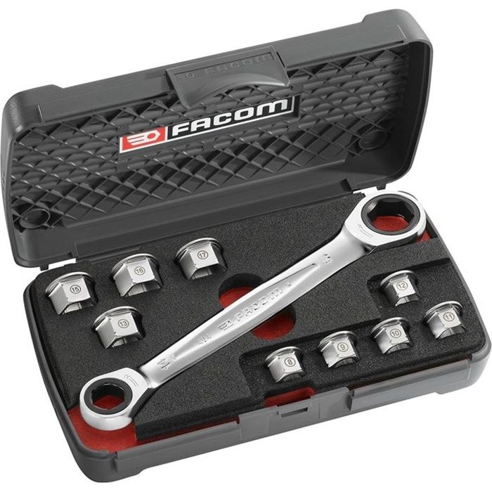 11-in-1 Ratcheting Combination Wrench Set - FACOM - 464.J1APB (Delivered with a set of 9 rings + 1 plastic storage case)