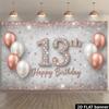 2D Diamond 13th Birthday Backdrop - Rose Gold Glitter Banner for Girls 13th Birthday Photoshoot
