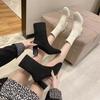 New Women's Knitted Ankle Boots Knitted Stretch Fabric Socks Women High Heel Short Boots Pointed Toe Female Ankle Booties