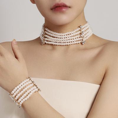 Fashion Personality Design Sense Multi-layer Large Pearl Necklace Bracelet Jewelry Set, European and American Clothing Accessories