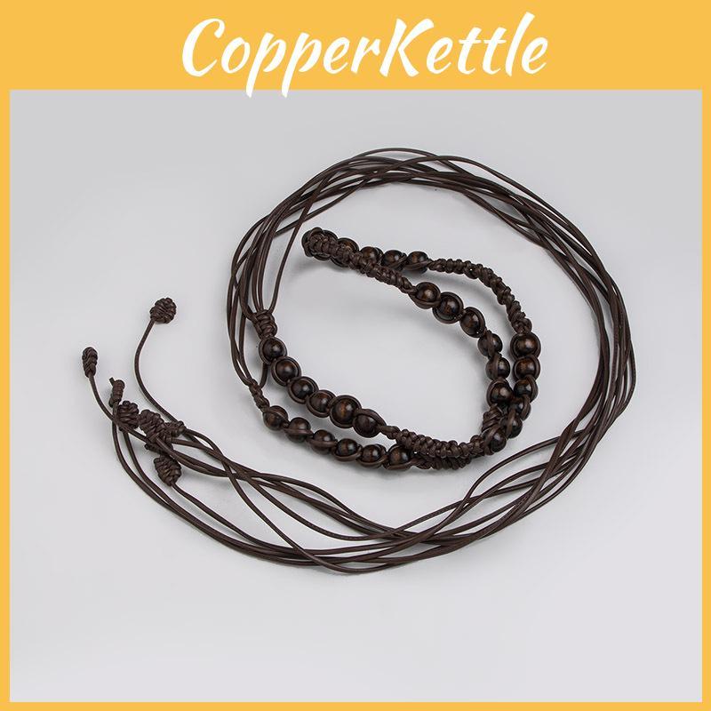 Bohemian Rope Waist Band With Wooden Beads Handmade Tie For Retro Casual Outfits