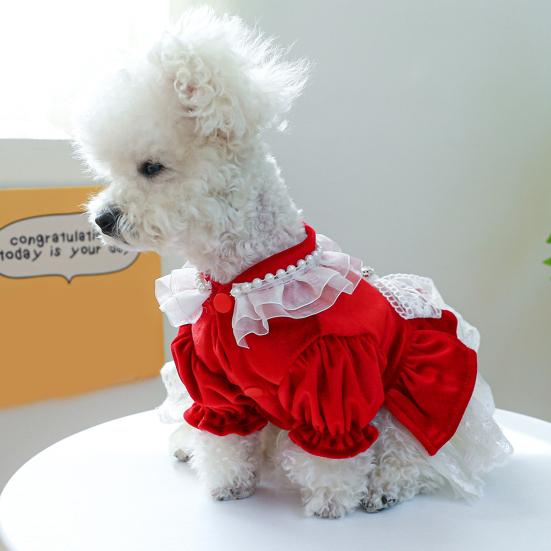 Charming Dog Princess Dress Bow Tie Lace Trim Breathable Mesh Stitching Chihuahua Dog Clothes for Small Dogs