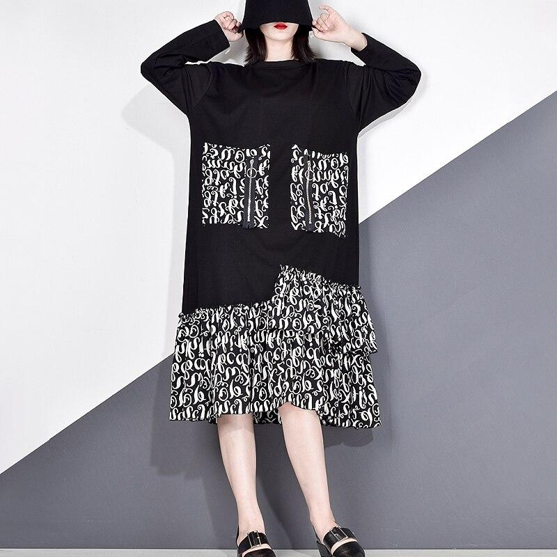 

Повседневное платье XITAO с принтом в стиле пэчворк и оборками GCC3949