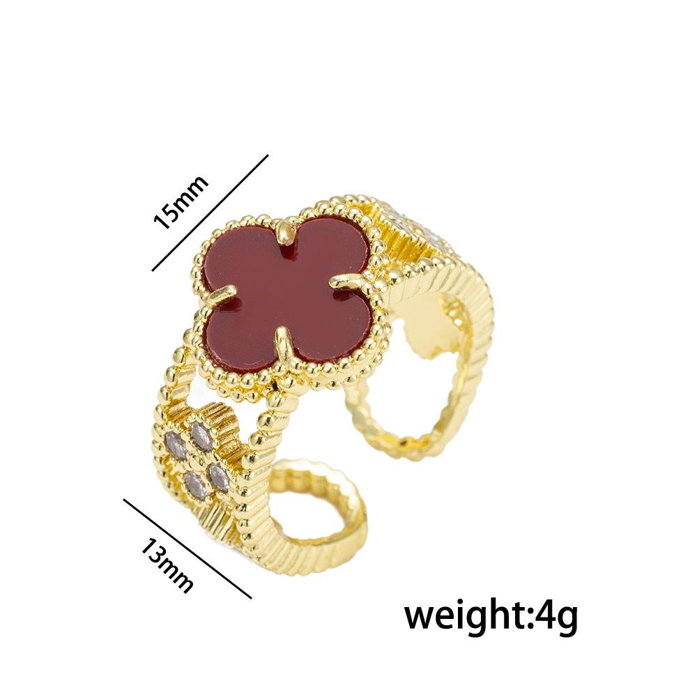 Fashion Ring Senior Sense of Light Luxury Four-leaf Clover Zirconia Ring Female Retro Opening Adjustable Ring