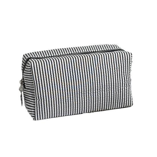 Striped Cosmetic Bag Travel Makeup Pouch Portable Makeup Bag Zippered Toiletry Bag for Women Makeup Brushes чёрный