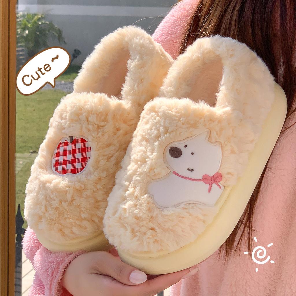 Cute Bag Heel Cotton Slippers Autumn and Winter Indoor Home Thick-soled Non-slip Plush Warm Plush Cotton Shoes