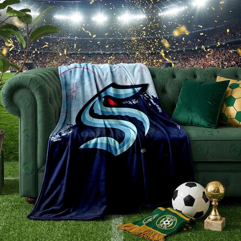 Seattle Kraken Logo Throws Blanket Flannel Blankets Plush for Couch Bed Gifts for Men Women Travel picnic blanket Christmas fan gifts