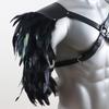 Vintage PU Leather Body Chain Harness with Feather Shoulder Armor Medieval Viking Style Chest Strap Halloween Cosplay Accessorie