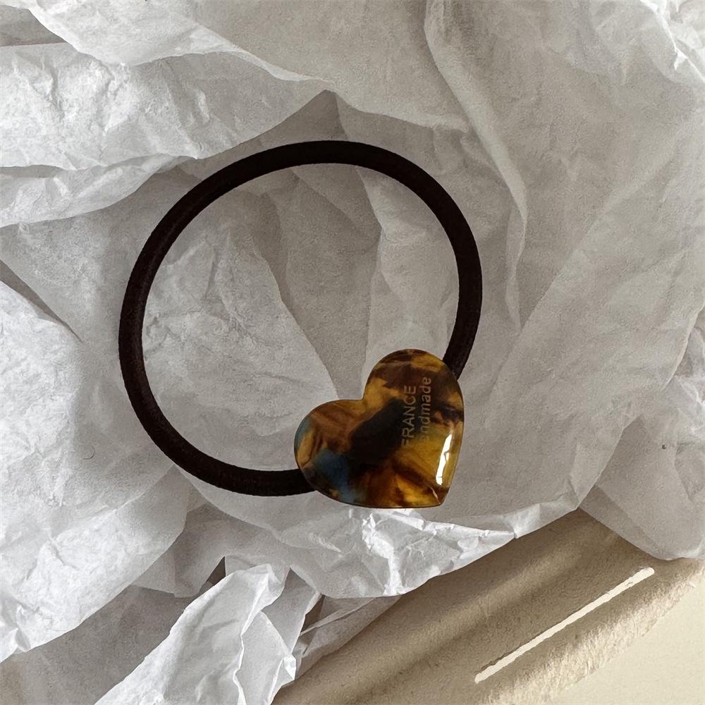 Gold Label Heart-Shaped Acetate Candy Color Hair Tie - High Elasticity, Cute High Ponytail Rubber Band