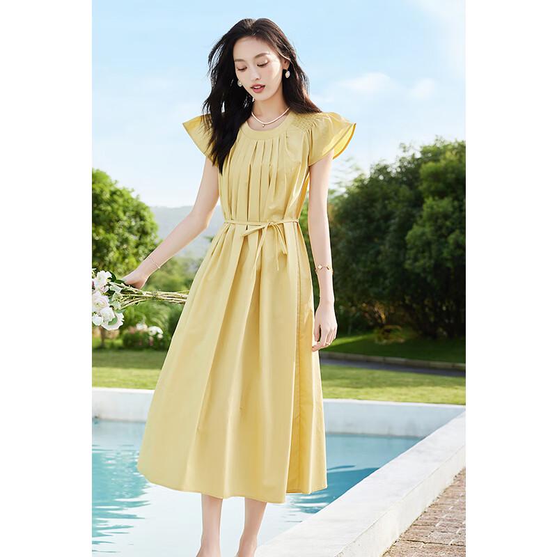 VICTORIA&VERA Women's Flutter Sleeve Tie-Waist Cotton Midi Dress
