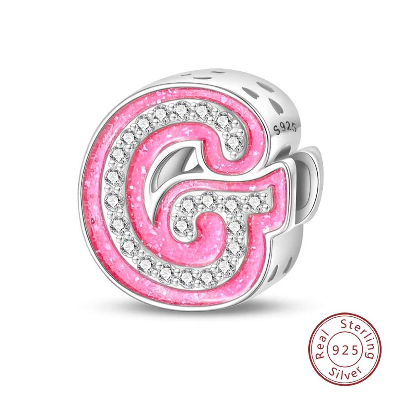 New Copper Teenage Girl Pink 26 Letters Charms Beads For 3Mm Original Bracelets Diy Jewelry Birthday Gifts