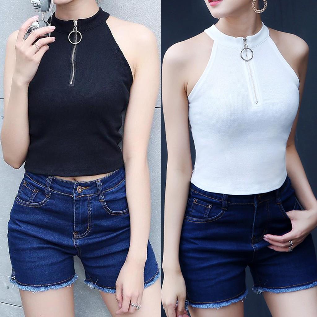 

Леди Модный женский летний жилет на молнии без рукавов Устойчивая блузка с узкой талией