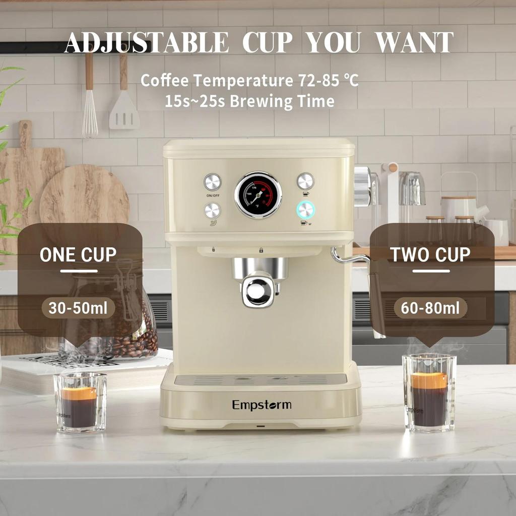Empstorm 04E Portable Coffee Machine 20 Bar Semi-Automatic Espresso Machine Home Office Coffee Machines with Visible Water Tank