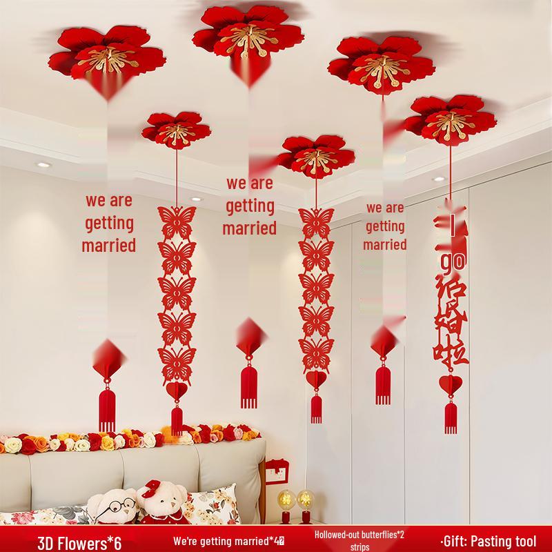 Double Happiness Ceiling Decorations for Wedding Bedroom