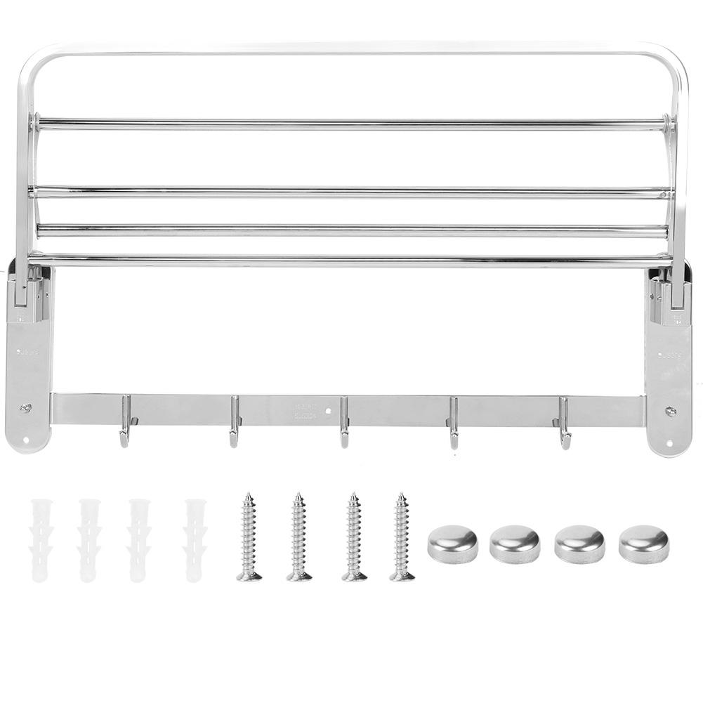 Stainless Steel Foldable Towel Rack Multifunctional WallMounted Bathroom Shelf with Hook
